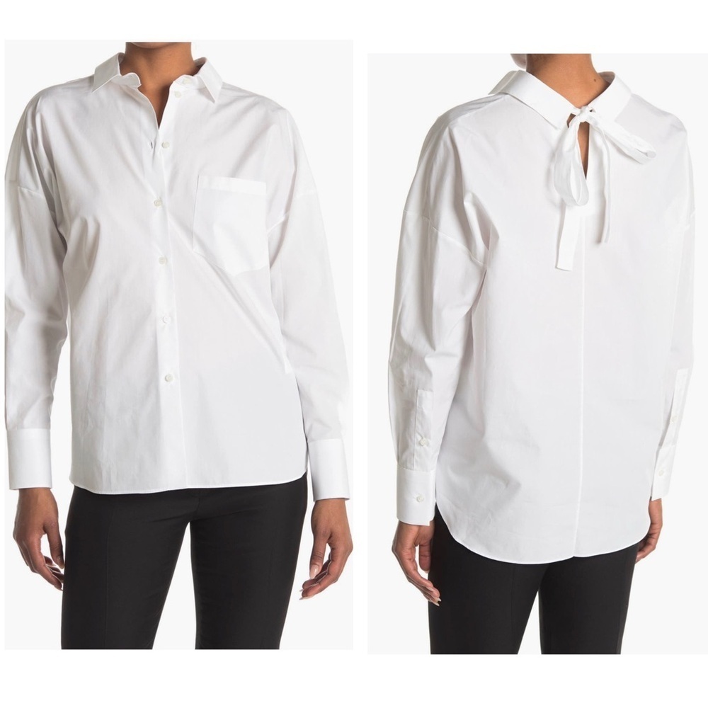 Valentino Women’s Cotton Button Down Tie Back Long Sleeve Blouse Top NEW